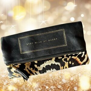 Paper Destiny Fold Over Leatherette Boho Pouch - Black & Animal Print